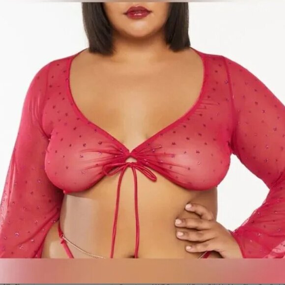 Savage X Fenty Gift Me More Sleep Top Sheer Red Violet 2X - Picture 1 of 9